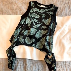 Cinq á sept, XXS, green black silk tank w/ ties